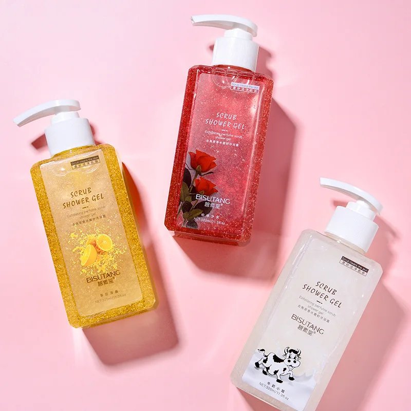 Оптовая продажа, ароматный натуральный гель для тела, отбеливающий увлажняющий гель-скраб для душа с органическим молоком апельсиновой розы