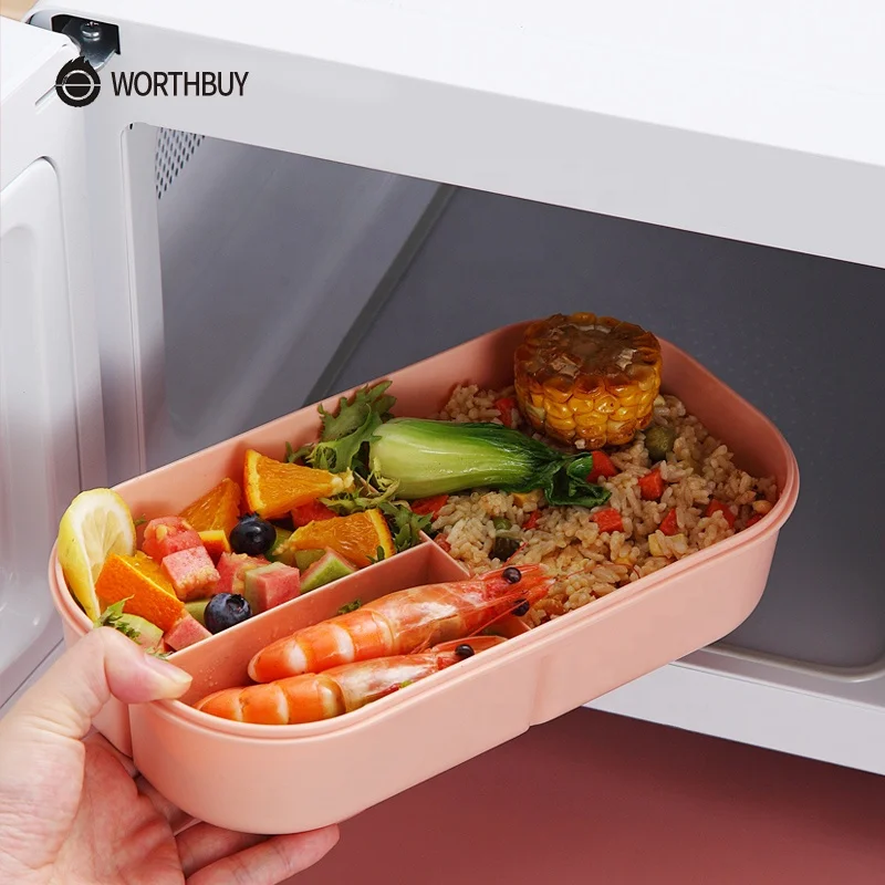 WORTHBUY Japanese Microwave Bento Box Plastic Lunch Box For Kids Leak-Proof Food Container School Food Box With Compartment