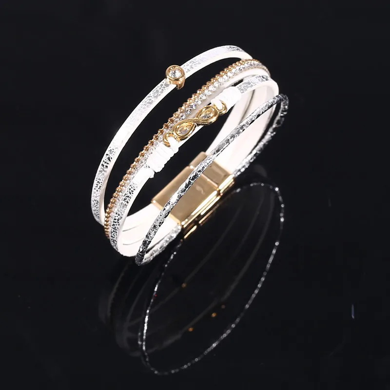 Fashion Jewelry Korean Velvet PU Leather Magnetic Buckle Infinite Love 8 Bracelet Bangles