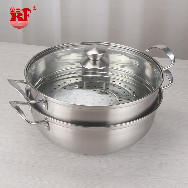 Kitchen Stainless Steel Hot Pot and Steamer Cooking Soup Pot with Glass Lid multi-function Steamer With Stainless Steel Handle