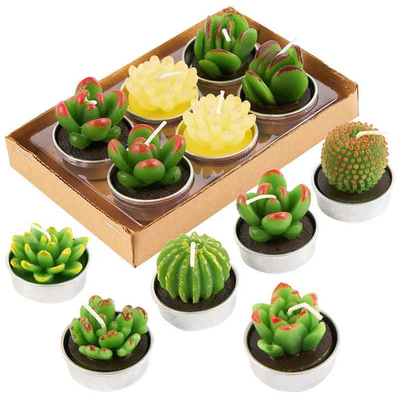 Mini creative candle cactus shaped custom artificial green succulent soy wax scented candle