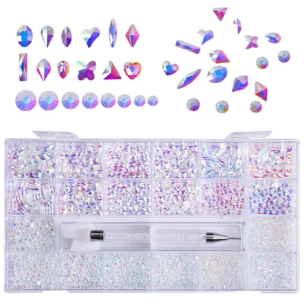 3D High Quality Rainbow color Glass diamond crystals for nails