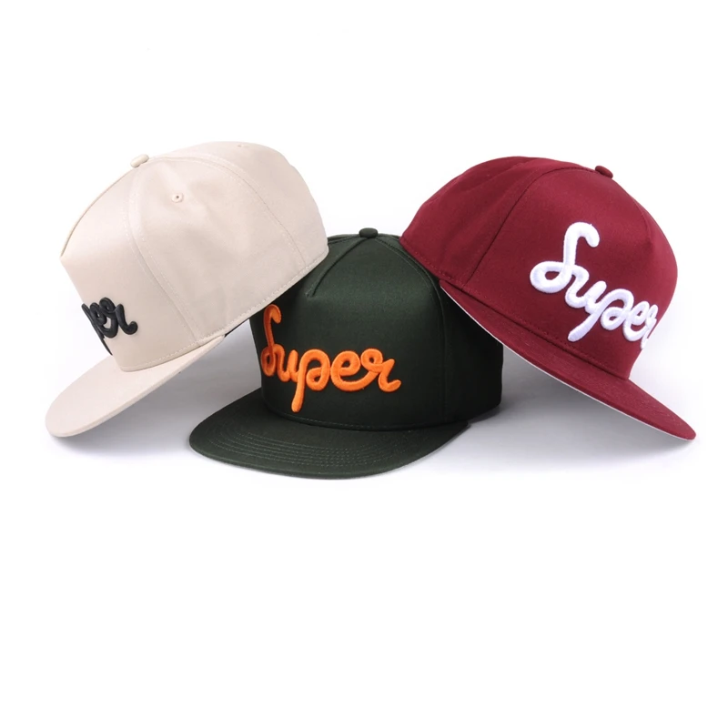 Custom Flat Brim 3D Embroidery 5 Panel Cap gorras custom snapback hat cap