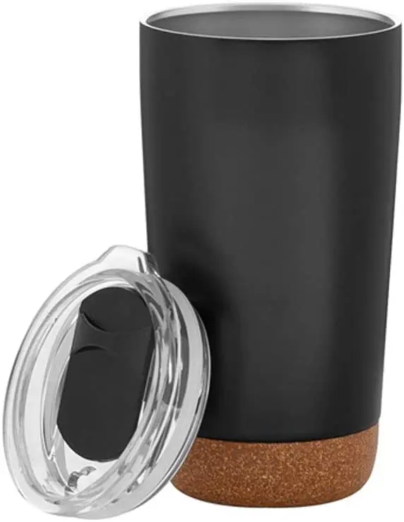 20oz Insulated Thermal Travel Coffee Mug Tumbler with Faux Cork Base and Sliding Lid for Straw or Sipping & Closing Matte Black