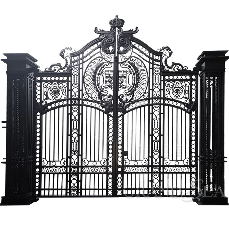 European Manor Outdoor Large Luxury Garden Exterior Metal Wrought Iron Gate Galvanized Iron Main Gate Design