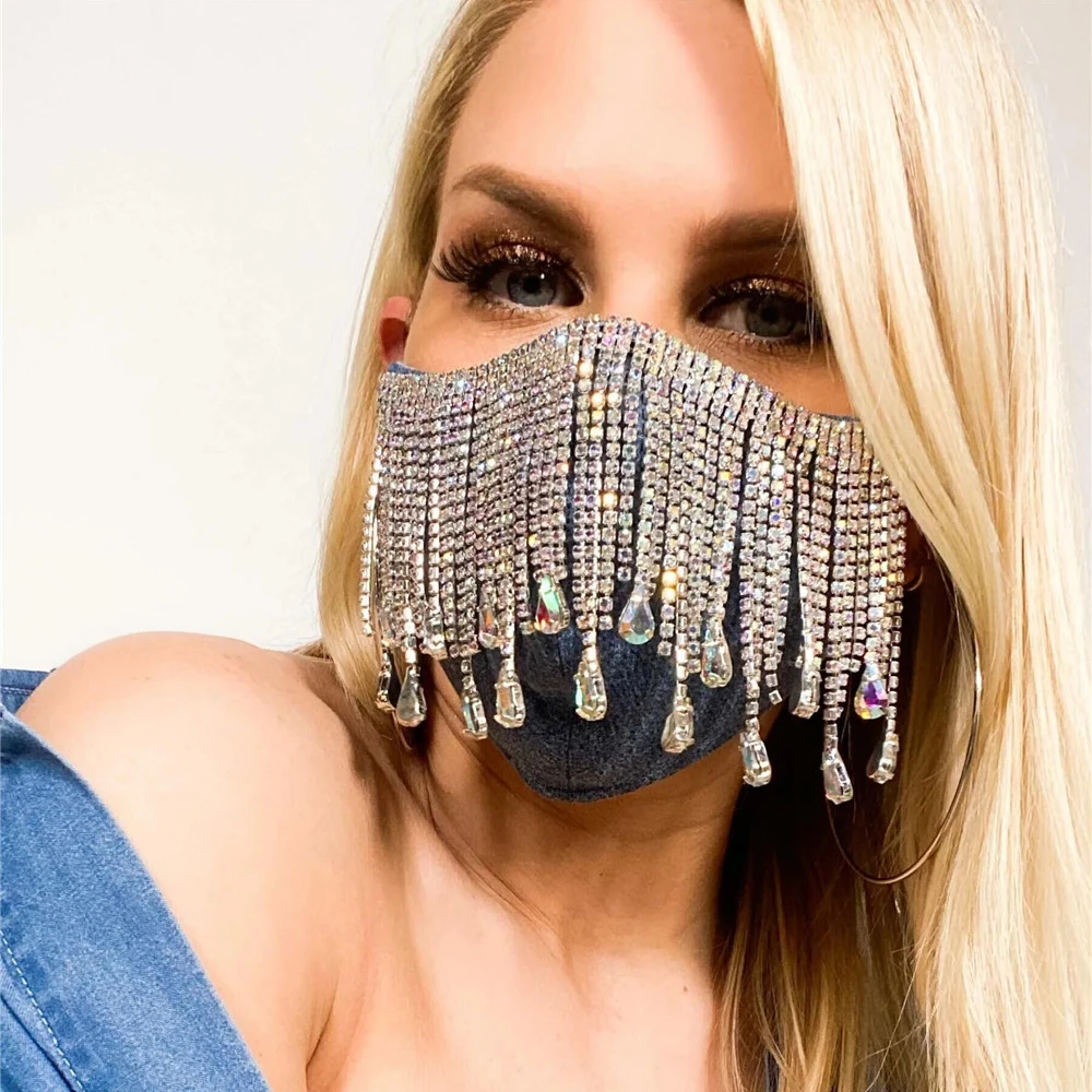 
Fashion face cover bling masking diamond rhinestone tassels party masking for deroation 
