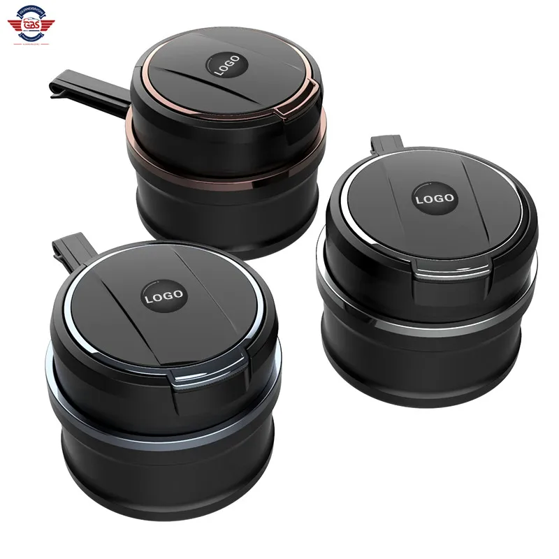 High quality customized  logo air outlet cup holder ceramic liner LED multi-function ashtray for car