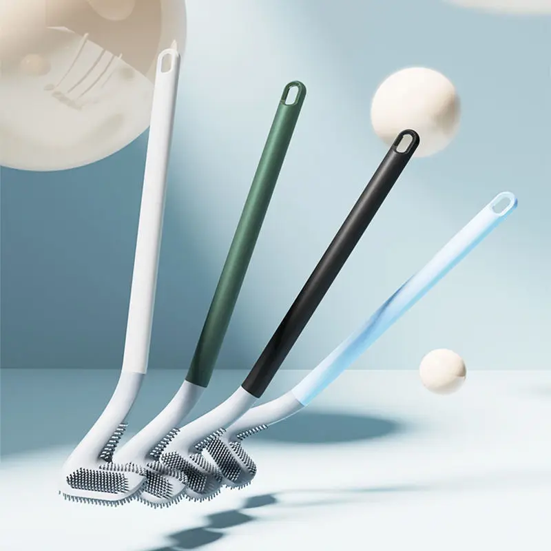 China Wall-Mounted Long Handle Handled Rubber Golf Brush Silicone Holder Set Sanitary Clean Cleaning For Toilet Bathroom