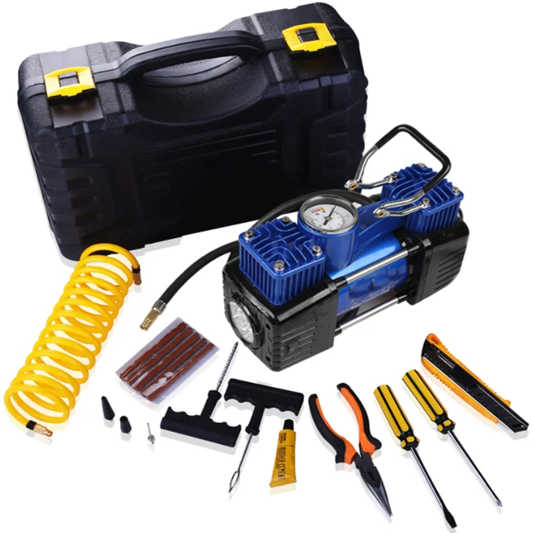 Plastic Box Double Cylinder Car Air Compressor Tire Pump Auto Air Inflator With LED Light Tire Repair Tool