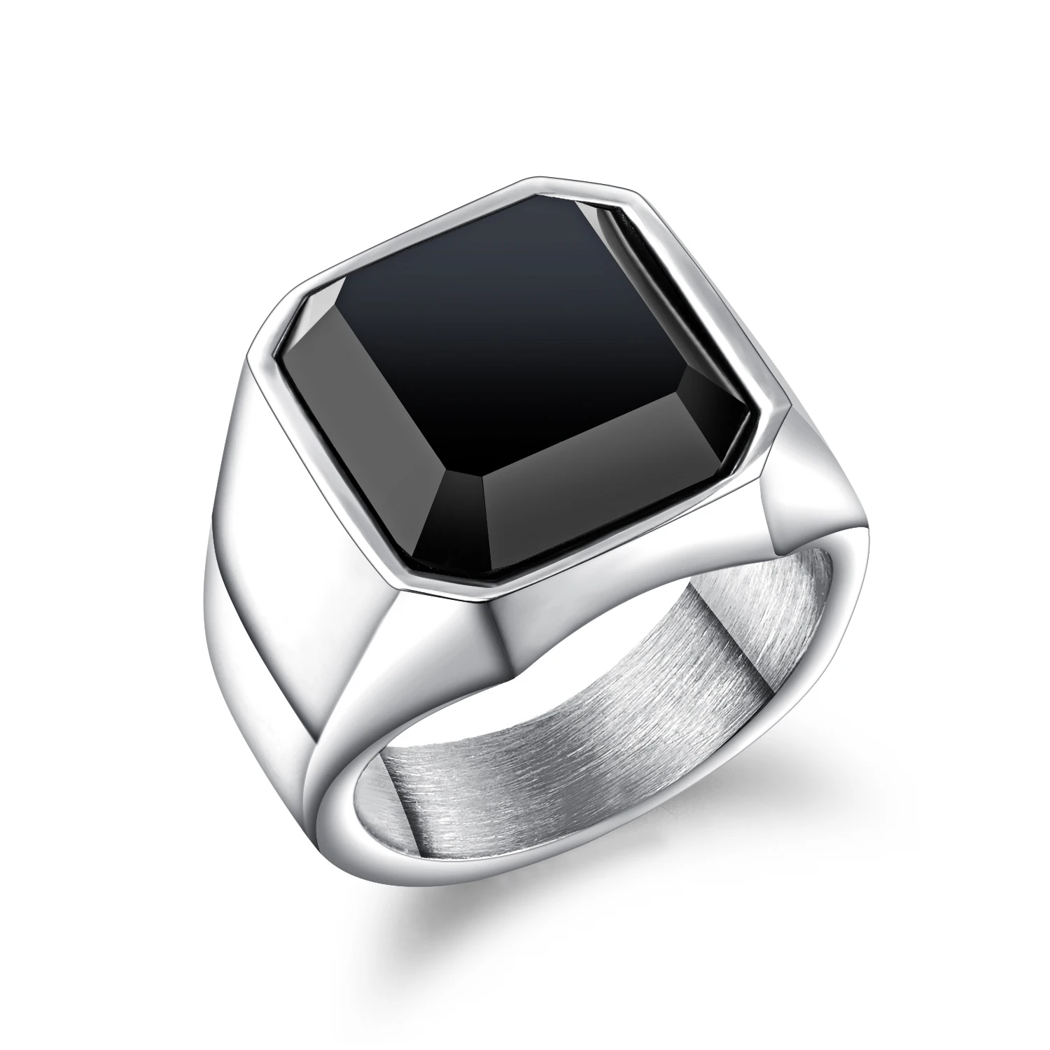 Wholesale simple custom wide version square sapphire glass stone stainless steel thumb ring for wen