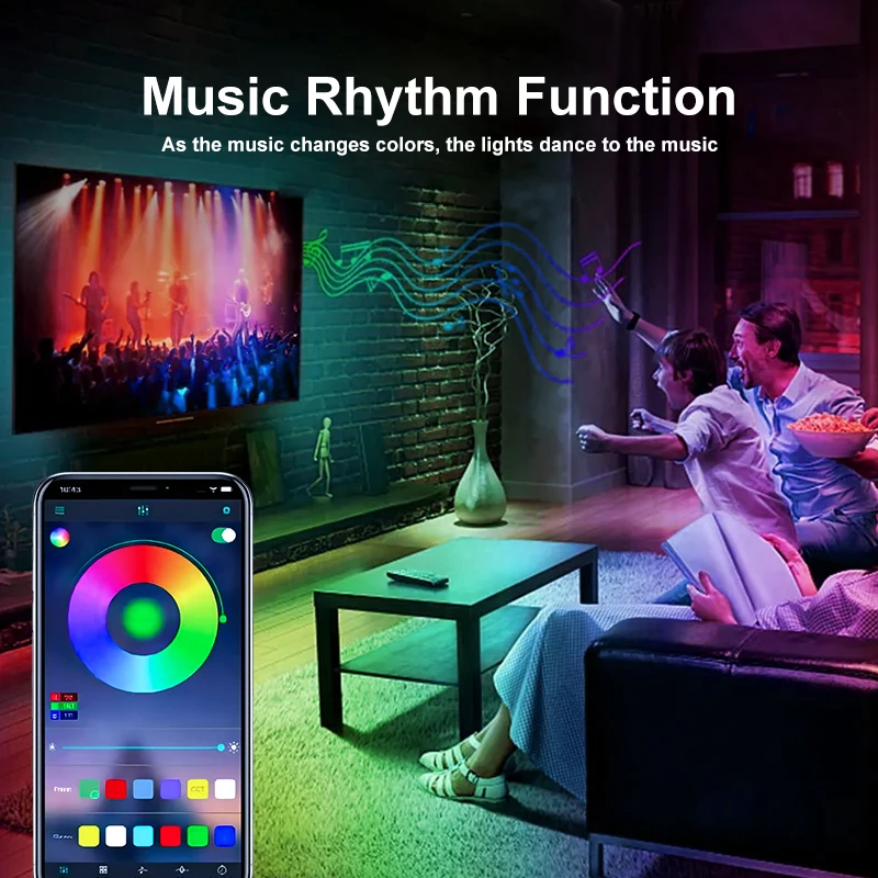 LED Bluetooth Light Strip Set 5050RGB Waterproof with 24 Key Mobile App Controls Colorful Music Rhythm and Ambient Light