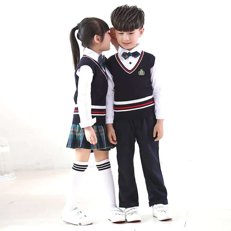 Custom International School Uniforms Sweater Vest And Girl Skirt & Boys Pants