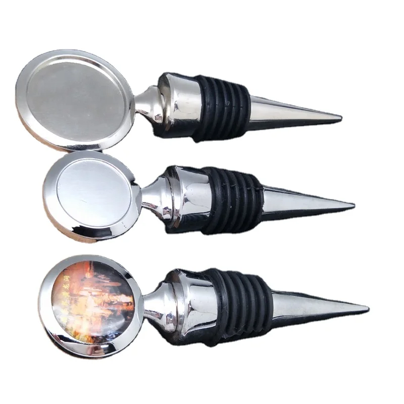 Custom Logo Round Shape 3D Blank Metal Vacuum Red Wine Bottle Stopper