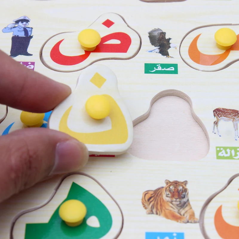 Montessori Early learning Education wooden Hand scratch board toys Children 3D Arabic Letter alphabet Jigsaw Puzzle