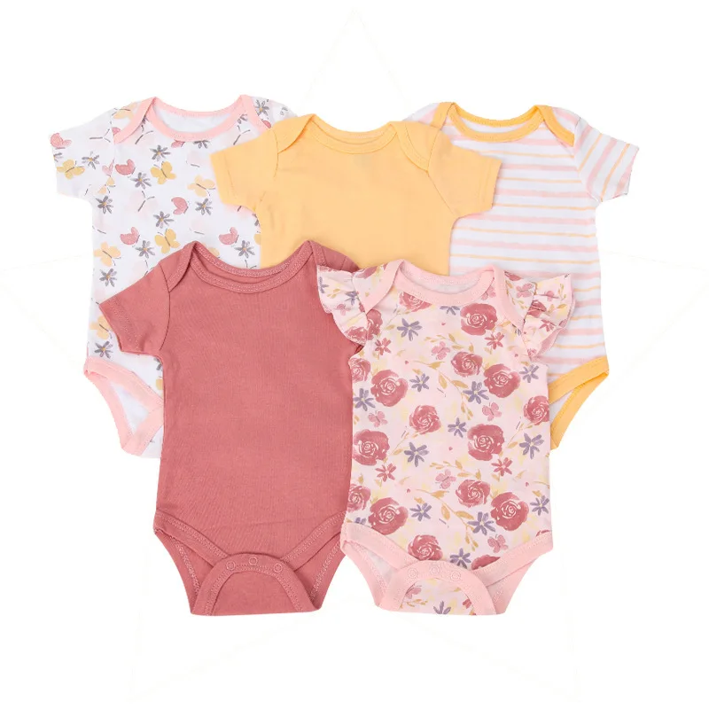 Newborn baby girl short sleeve 100% cotton printed pattern floral baby girl bodysuit