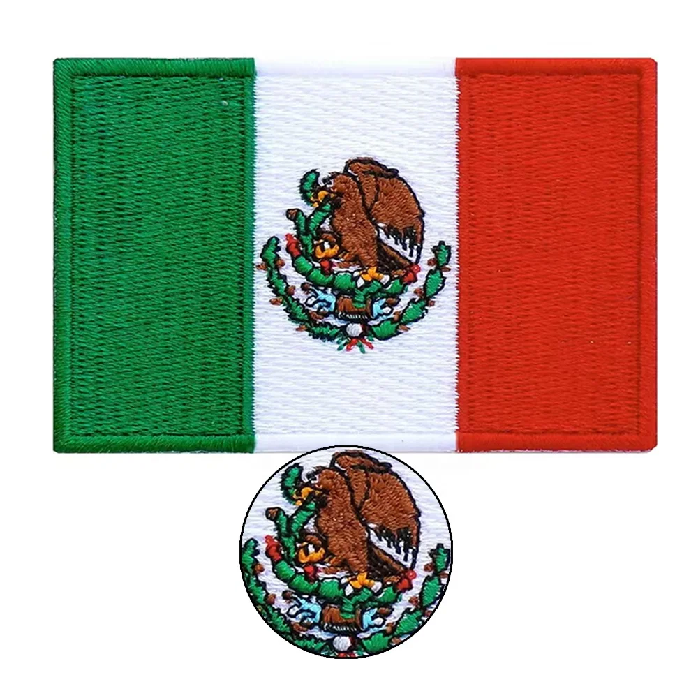 Wholesale Custom High Quality Hook And Loop Mexican / American Flag Patch Embroidered Badge Tactical Emblem