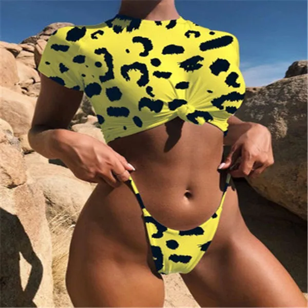 Sport Bikini Women Swimwear T-shirt Female Swimsuit Two-pieces Bather Bathing Suit Shorts Sleeve mujer Trikini Badpak