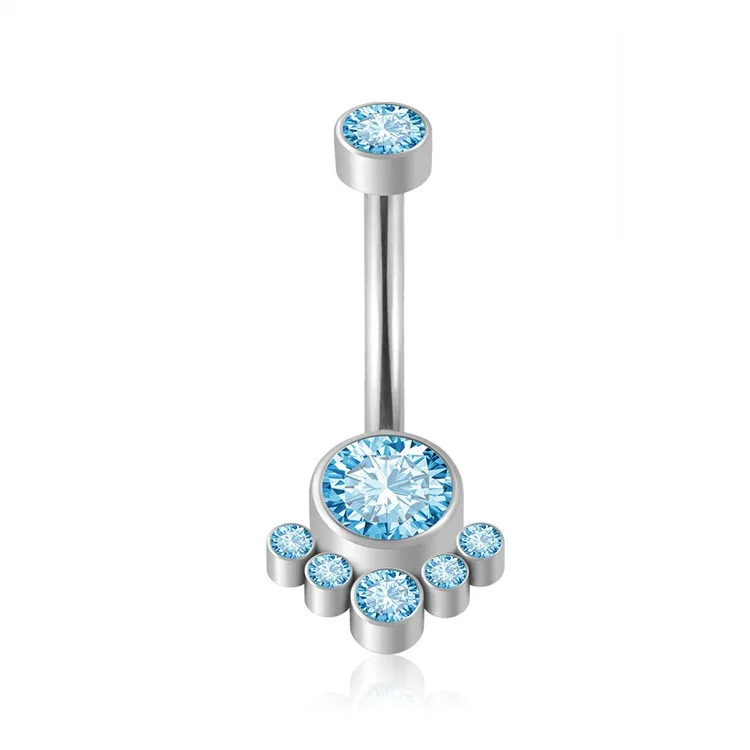 Fashion Astm F136 Titanium Internally Threaded Cz Stone Belly Button Rings Navel Piercing