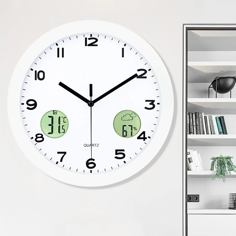 LCD Nordic Modern Electronic Temperature Humidity Metal Clock Minimalist Wall Clock Digital Analog-digital Clocks