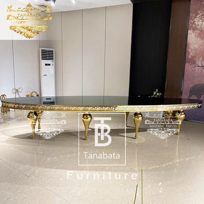 Long Oval Shape Design Luxury Wedding Decor Hall Glass Dining Table