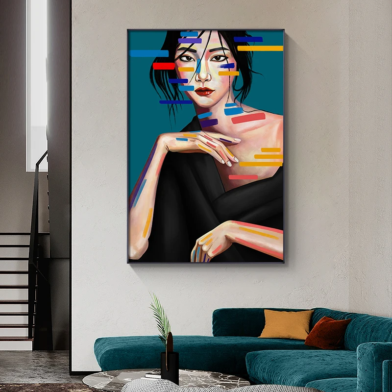  Colorful Abstract Woman Oil Painting on Canvas Cuadros Posters and Prints Scandinavian Wall Art Picture for Living