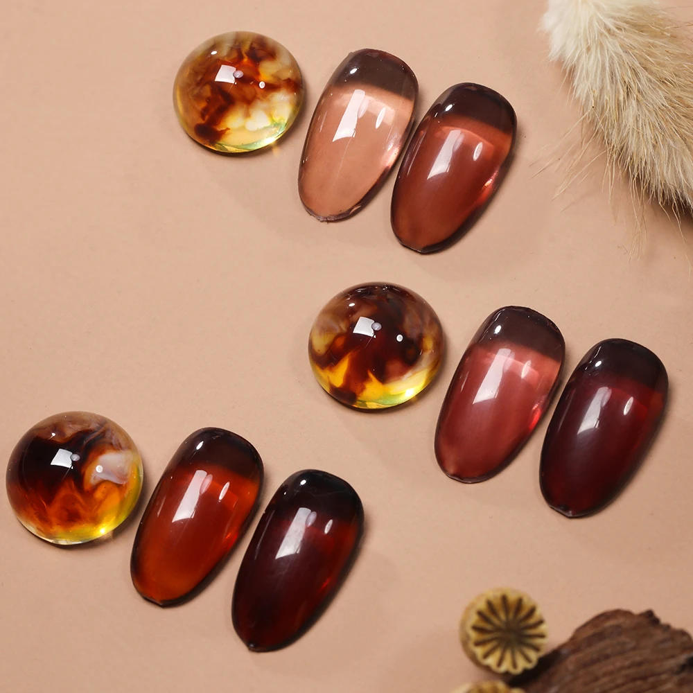 ZRKGEL Jelly Crystal Gel Translucent Tortoise Shell Nails Wine Burgundy Red Coral Caramel Orange Amber Brown uv gel set