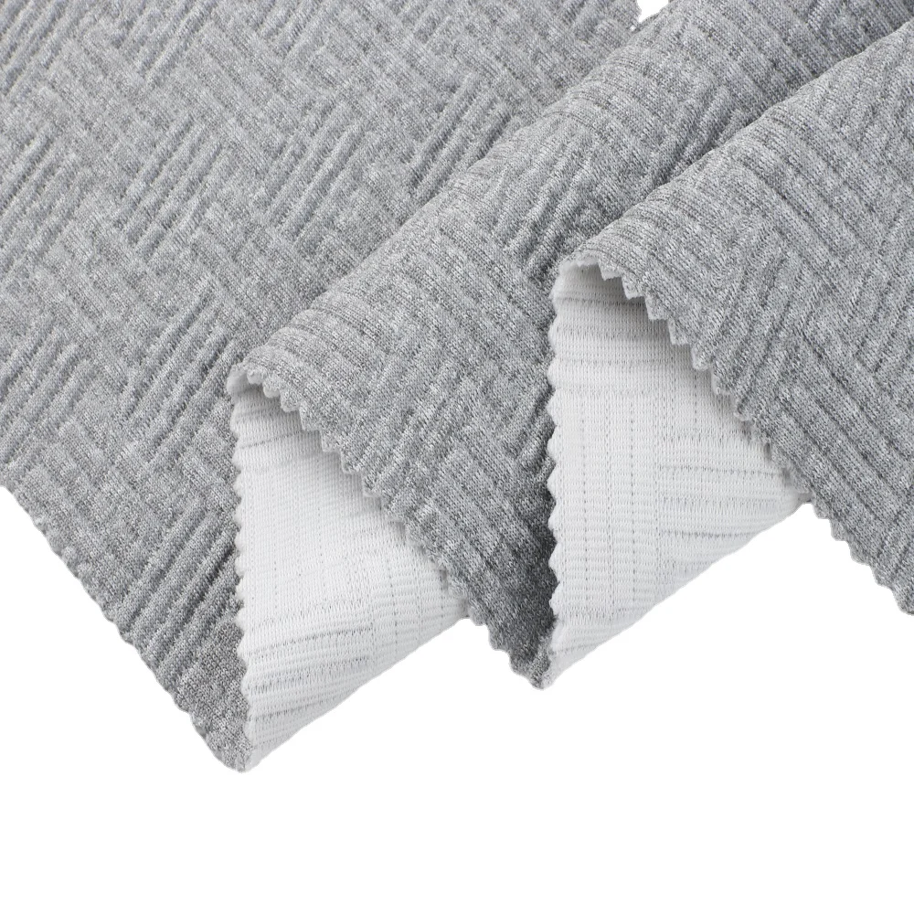 Hot Sale Melange Gray Striped 3 Layers Cotton Polyester Quilt Scuba Jacquard Knitting Padded Clothing Fabric
