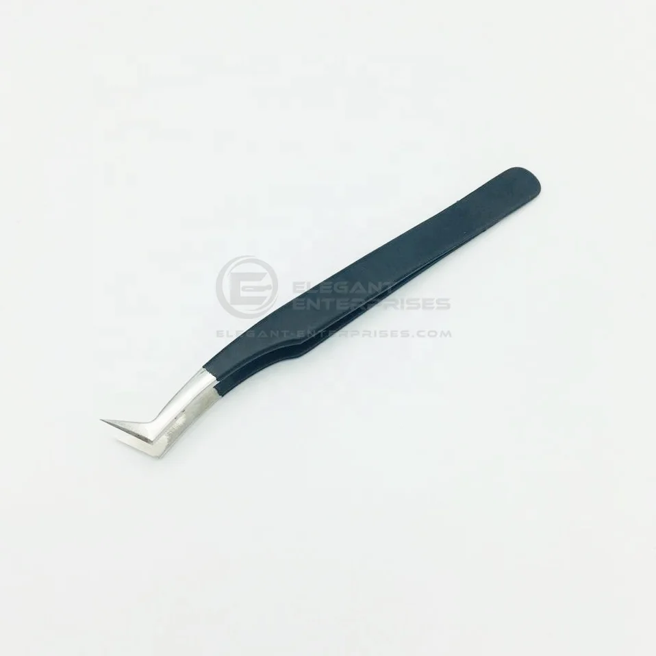 
Black Powder Coated Silver Tip Russian Volume L Type Tweezers/ Stainless Steel Eyelashes Extension Tweezers custom logo 