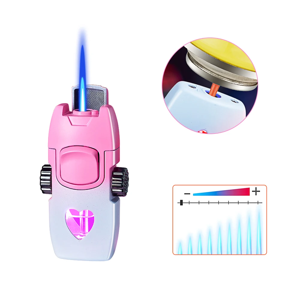 Flame Jet Torch Gyroscope Lighters Camping Cigarette Zinc Alloy Durable Using Windproof Refillable Butane Custom Logo Blue