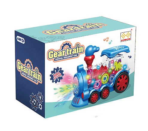 Kids Mini Electric Trains Power Wheel Toy Transparent Universal Gear Train Toy With Light And Music