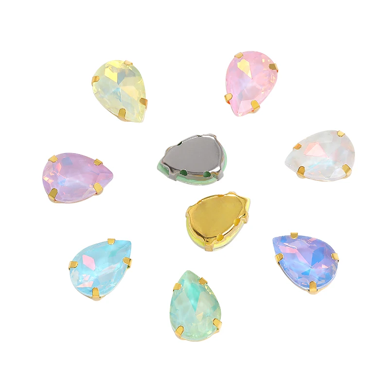XC new design crystal drop rhinestones gems custom wholesale price teardrop loose bulk sew on stones with golden sliver claw