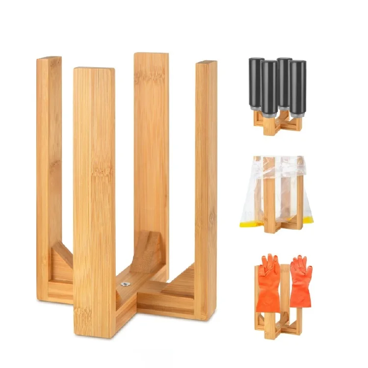 Bamboo Water Bottle Plastic Bag Cups Drying Rack Silicone Bags holder