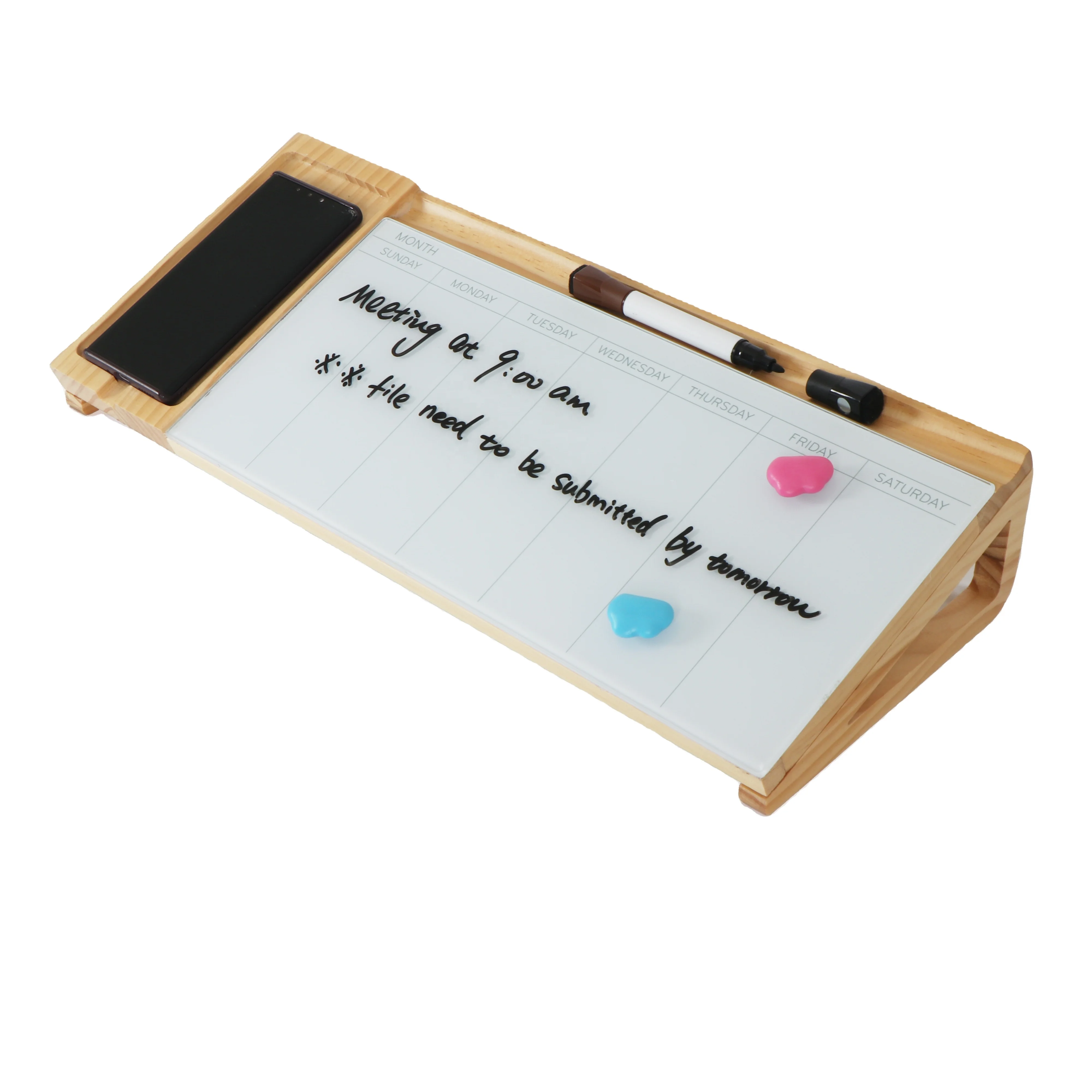 Multi Function Glass Desk Board Wood Base Writing Glass Board