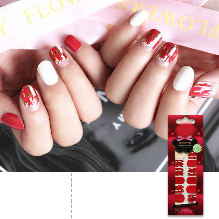 Wholesale Colorful Stickers Nails Fashion Design Korea Semi-cured Custom Gel Nail Sticker