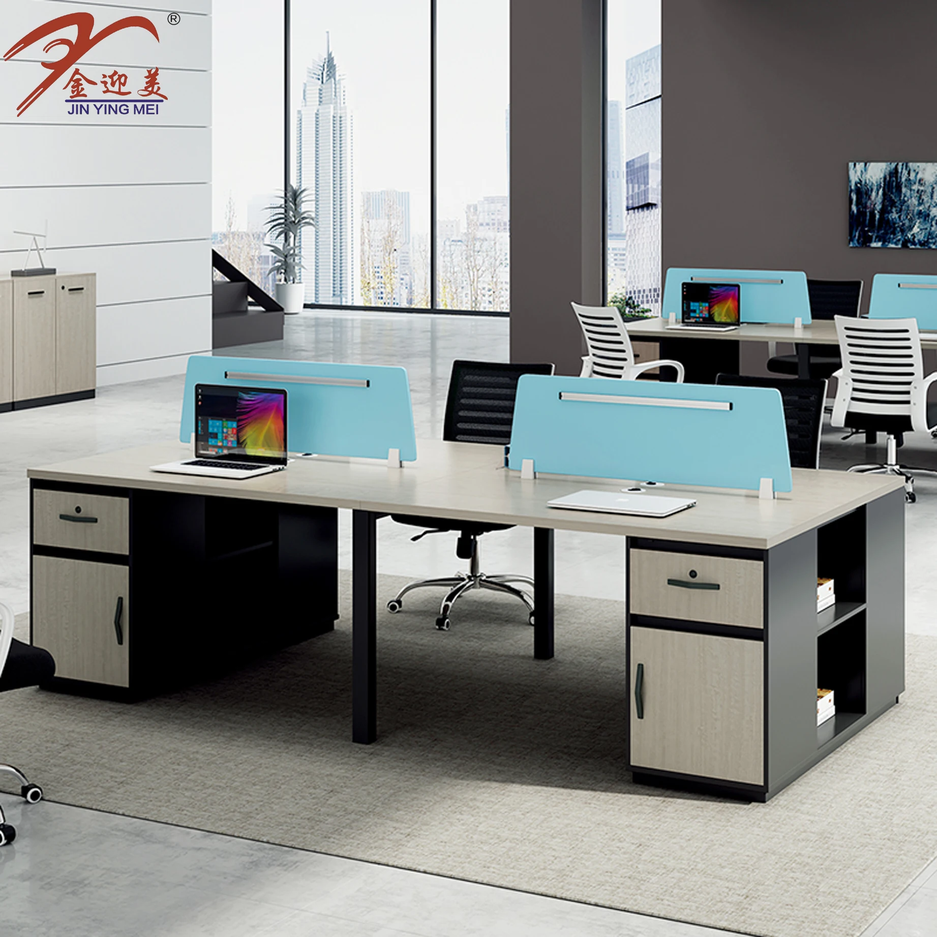 Cubicle Partition Flexible 4 Person Office Desk Modern Table Office Furniture