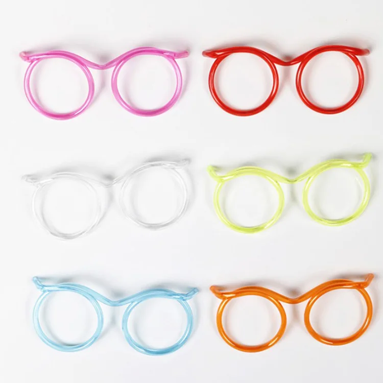 Reusable Fun Kids Party Creative party plastic straws high transparency glasses shaped drinking straws