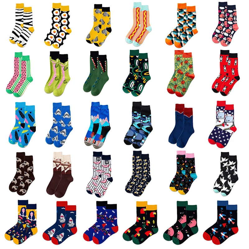 YL 100 Design custom funny patterned art fashion colorful cotton crew unisex happy socks men