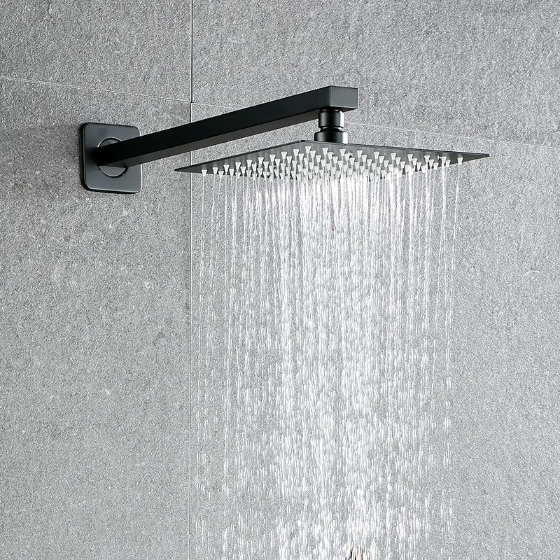 Black Shower Set Wall Mounted Shower Faucet Mixer 8,10,12 inch Rainfall Bathroom Shower Tap with Hand shower Rotate Bath Spout