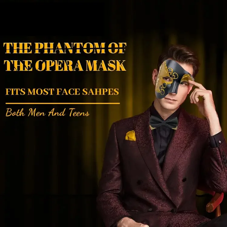 Mens Masquerade Mask Phantom of The Opera Half Face Mask with Bowtie for Halloween Costume Party