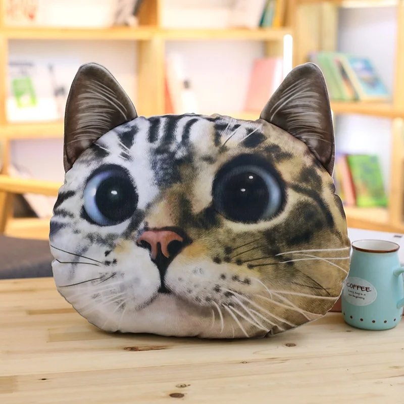 3D Cute Plush Cat Head Shape Car Sofa Chair Back Cushion, Cat Face Decorative Pillowcase Gift