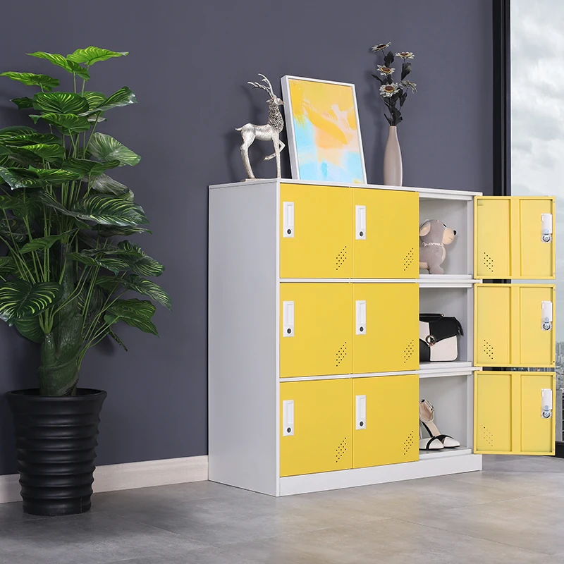 
Locker With High Feet Round File Cabinet Wire Shelf Bedroom Black Metal Wardrobe 3 Door Clothing Storage Steel Closet Hostel 