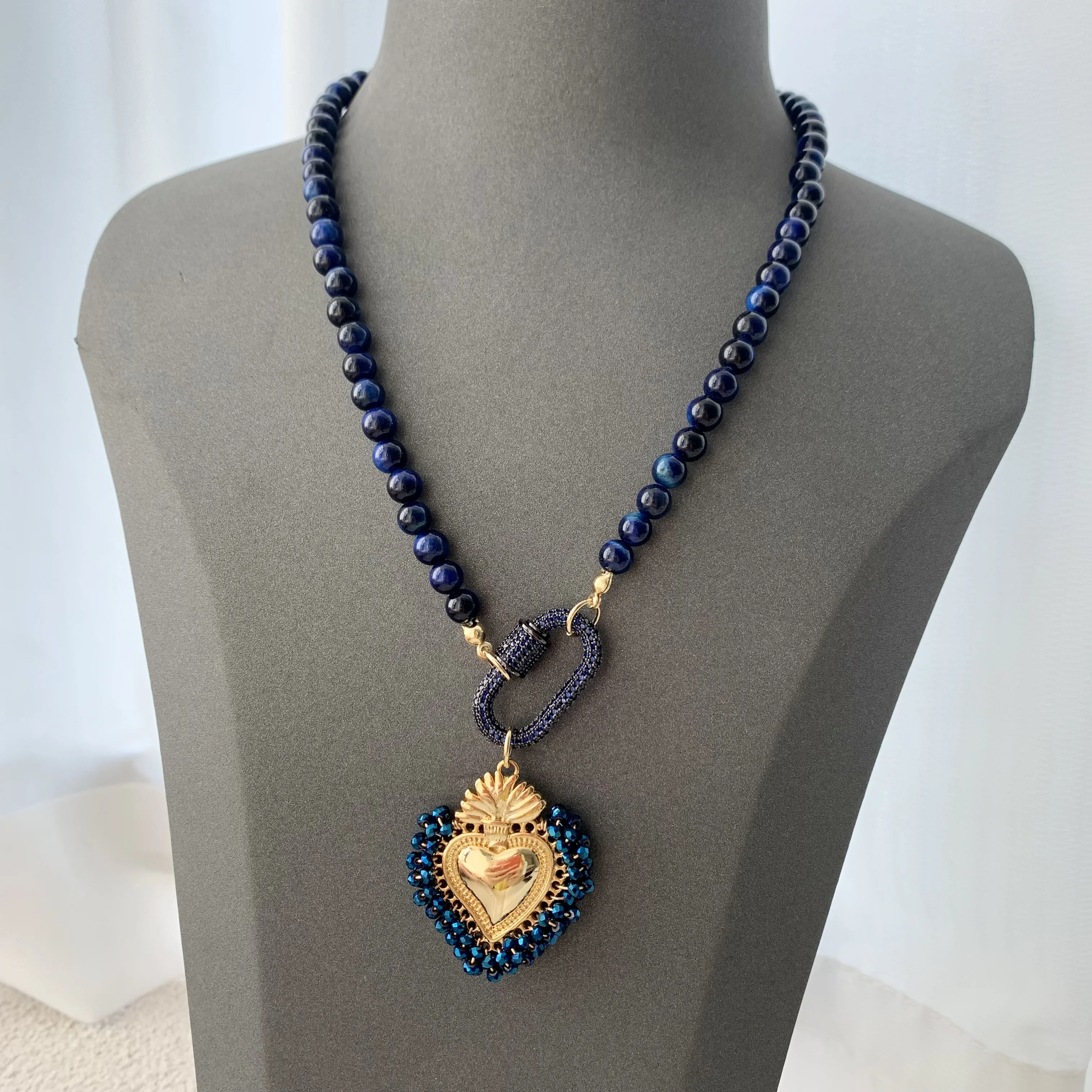 LS-C2665 Beautiful round beads necklace daily wear lapis necklace for men clear quarts necklace hot sale jewelry