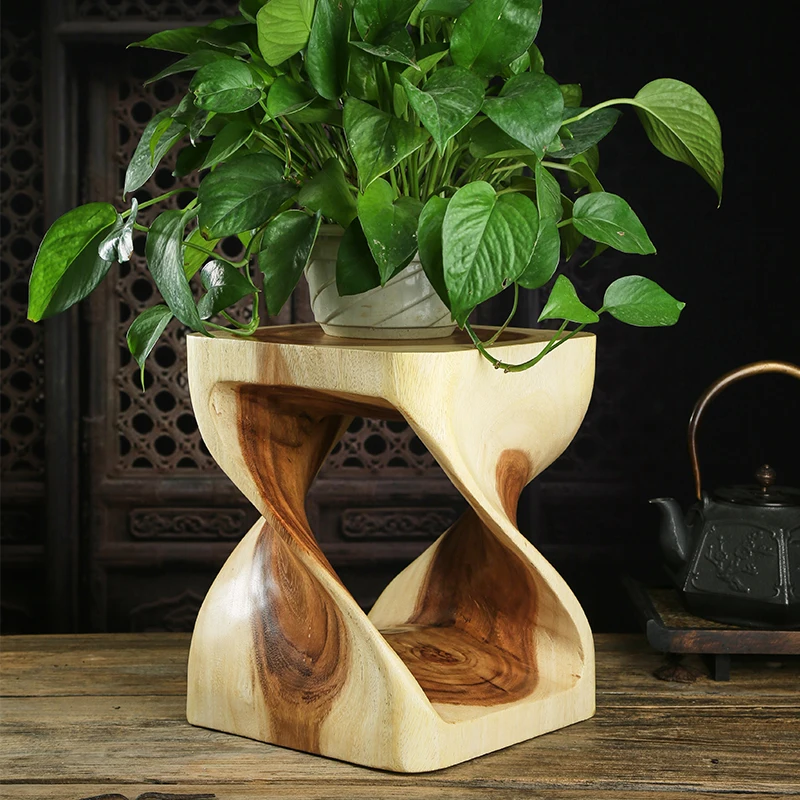 Solid Wood Thai Style Hand Polish Waxy Oil Coating Small Stoo