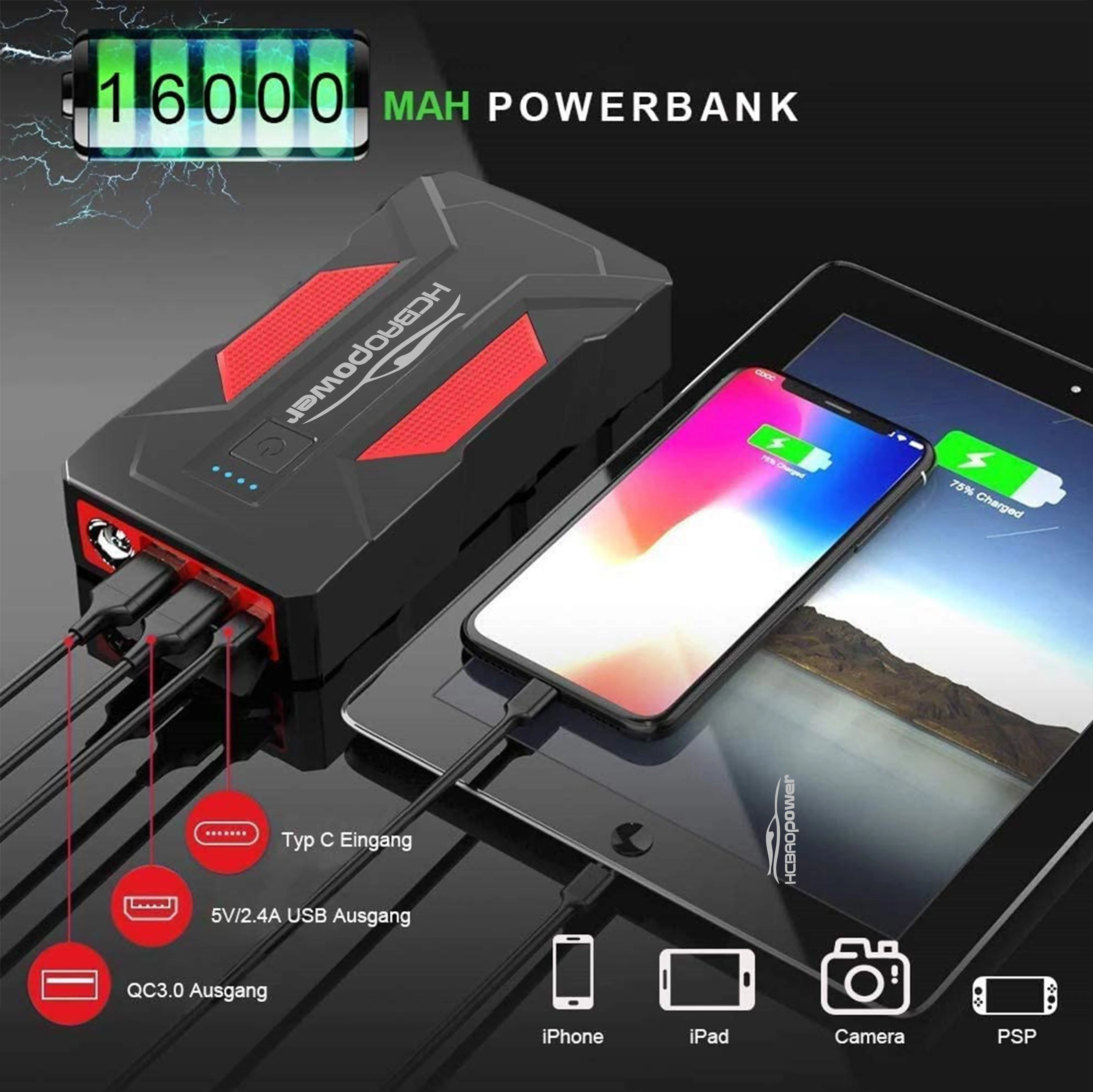 Manufacturer High Power Portable Car Battery Charger Jump Starter Outdoor Emergency Portable Car Jump Starter