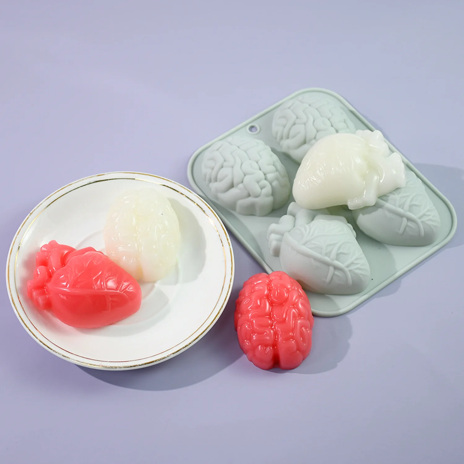 3D human brain heart halloween silicone molds, suitable for candy chocolate pudding dessert making essential jello mold