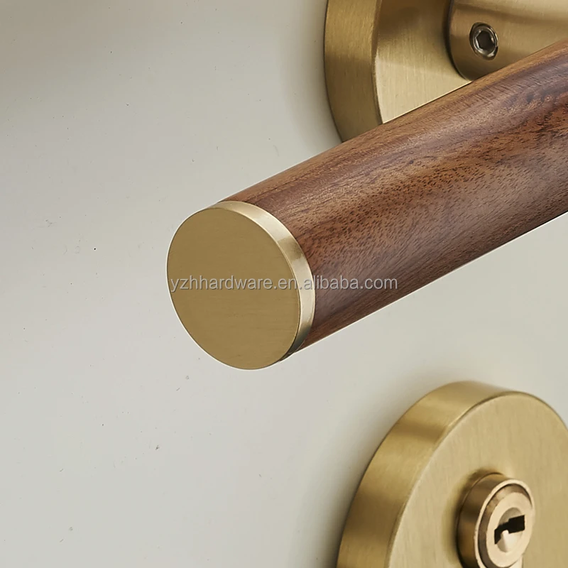[Цельная латунь] высококачественный замок для межкомнатной двери с дизайном ручки из древесины