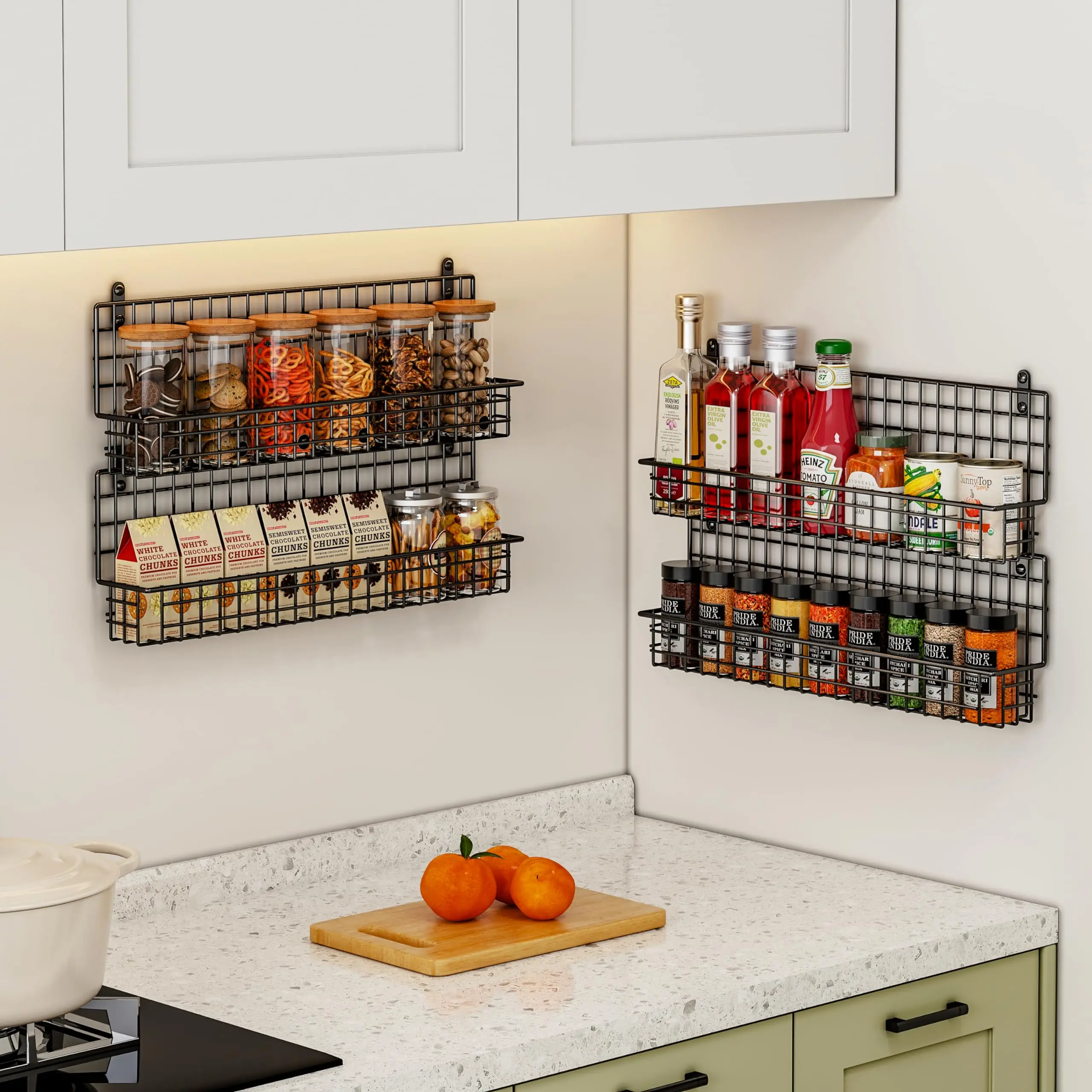 Hot sale 4 Pack Spice Rack Wall Mount with kitchen wall cabinet shelf kitchen storage metal shelf storage unit