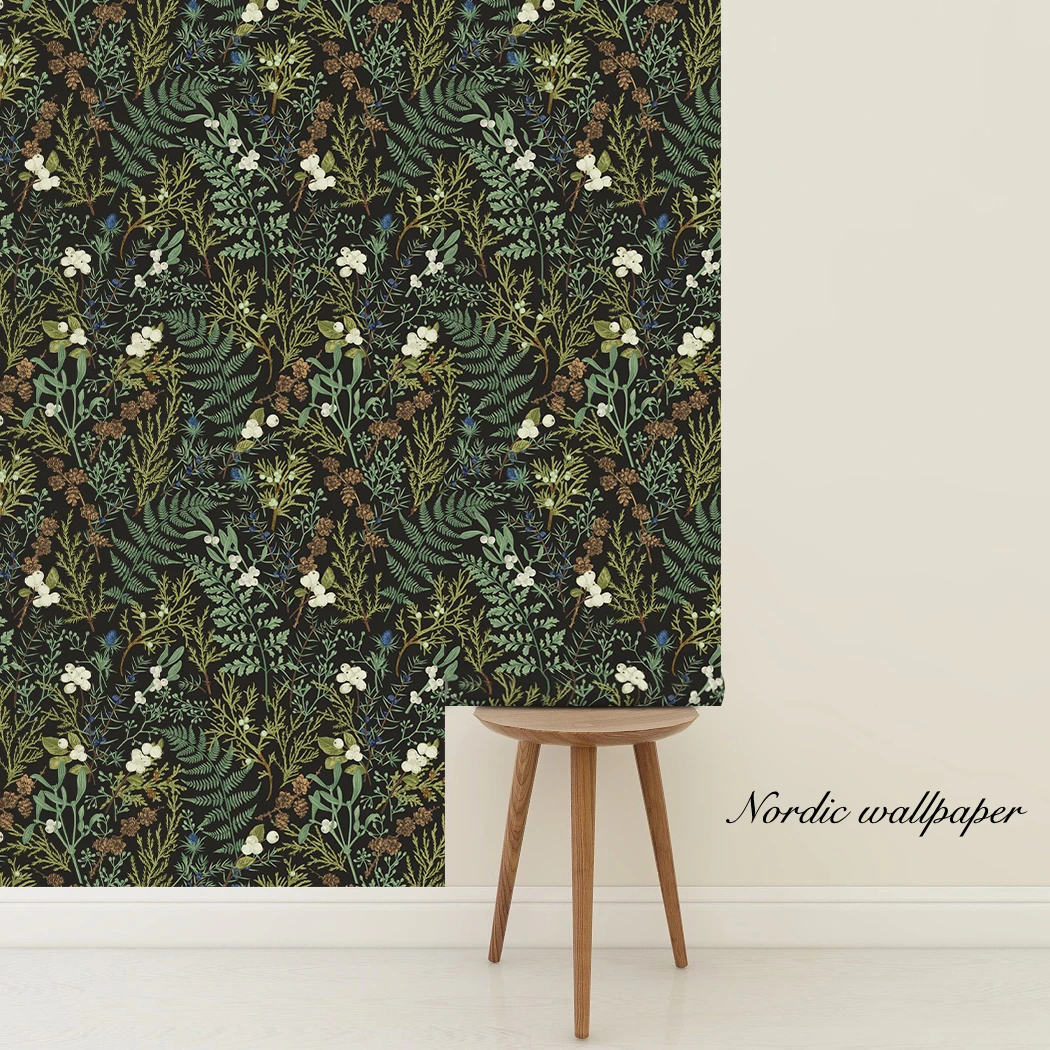Vintage Dark Botanical Wallpaper Peel and Stick Wallpaper Removable Botanical Wallpaper