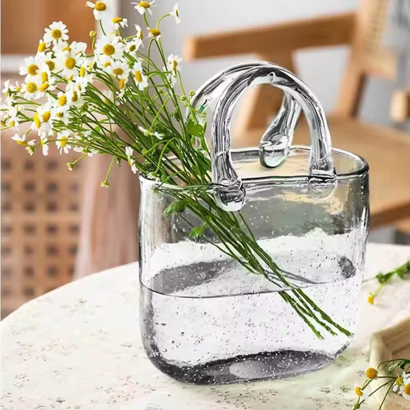 Hot Selling New Home Decor Product Fashionable Glass Handbag-Shaped Flower Bag Vase Premium Crystal Vase