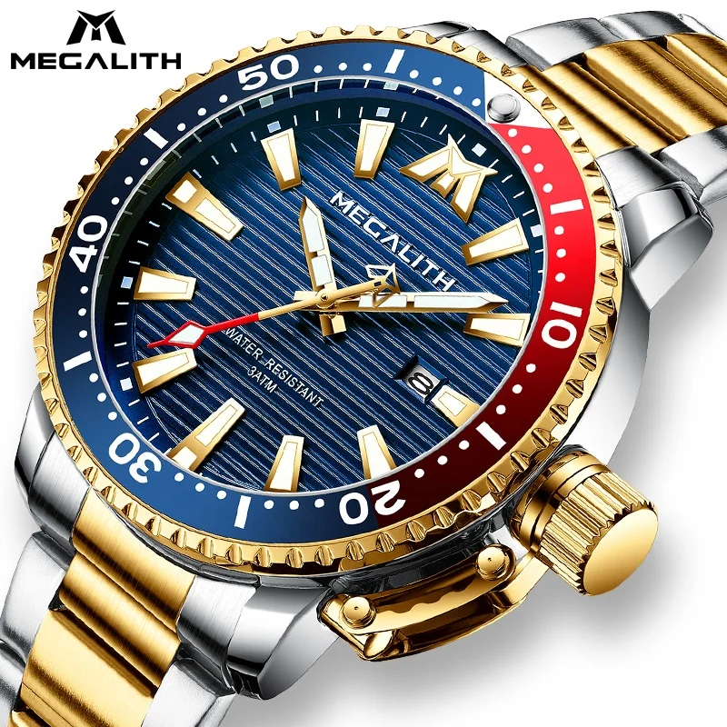  Reloj Hombre 2020 мегалитическая спортивные световые водонепроницаемые кварцевые часы мужские полностью стальные военные дайвинг с календарем для
